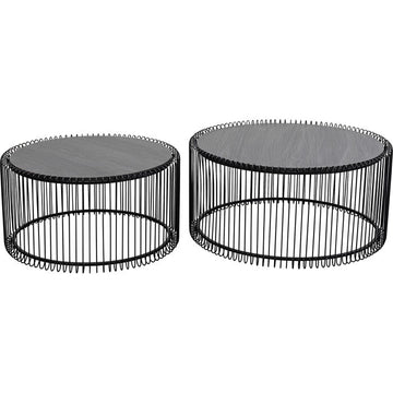 Coffee Table Wire Black Wood (2/Set)