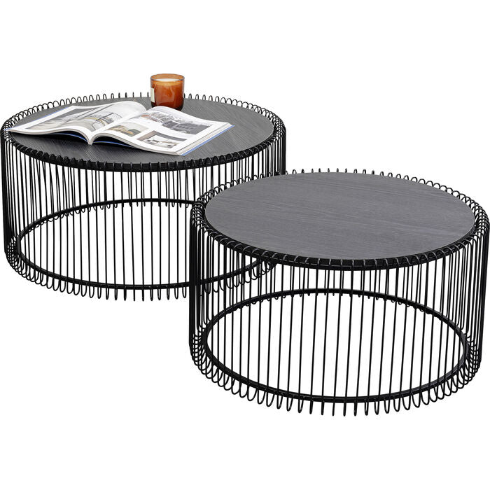 Coffee Table Wire Black Wood (2/Set)