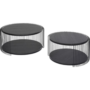 Coffee Table Wire Double Black Wood (2/Set)