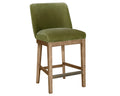 Green bar stool with wooden legs on a white background