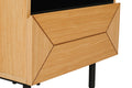 Wooden cabinet with geometric design on a white background