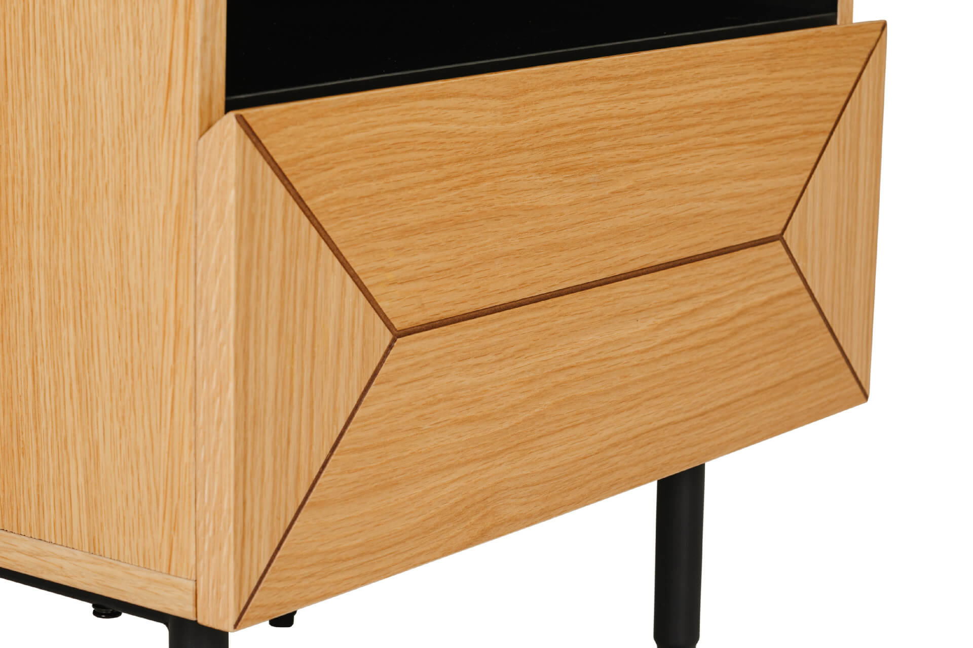 Wooden cabinet with geometric design on a white background
