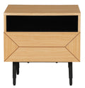 Wooden nightstand with geometric design on a white background