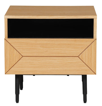 Wooden nightstand with geometric design on a white background