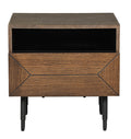 Wooden nightstand with geometric design on a white background