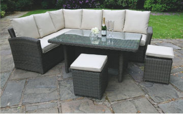 DE Notpmah Outdoor Set with Glass Top Table + Cushion