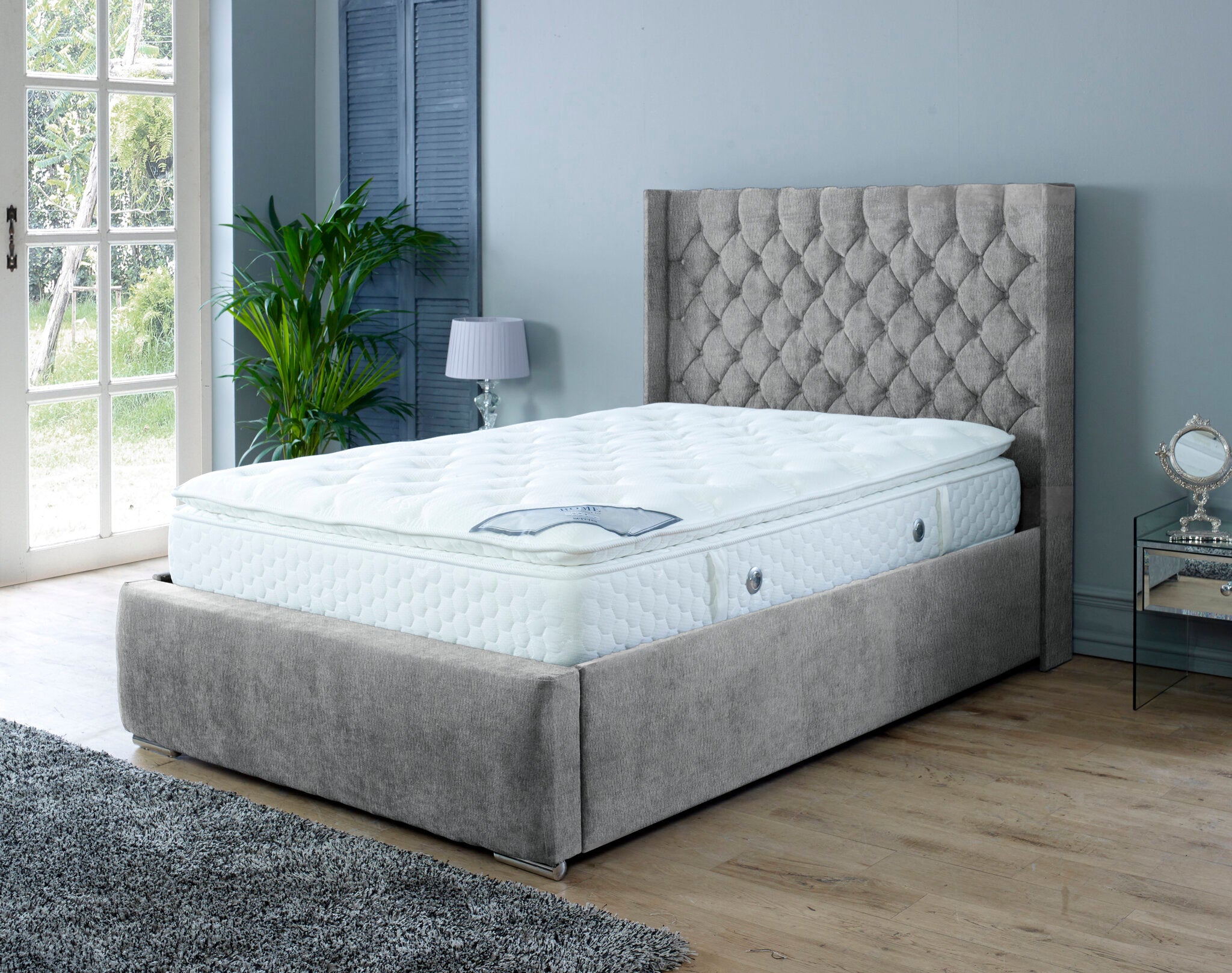 Nylasor Naples Grey Buttoned Headboard & Footboard 3ft Ottoman Bed