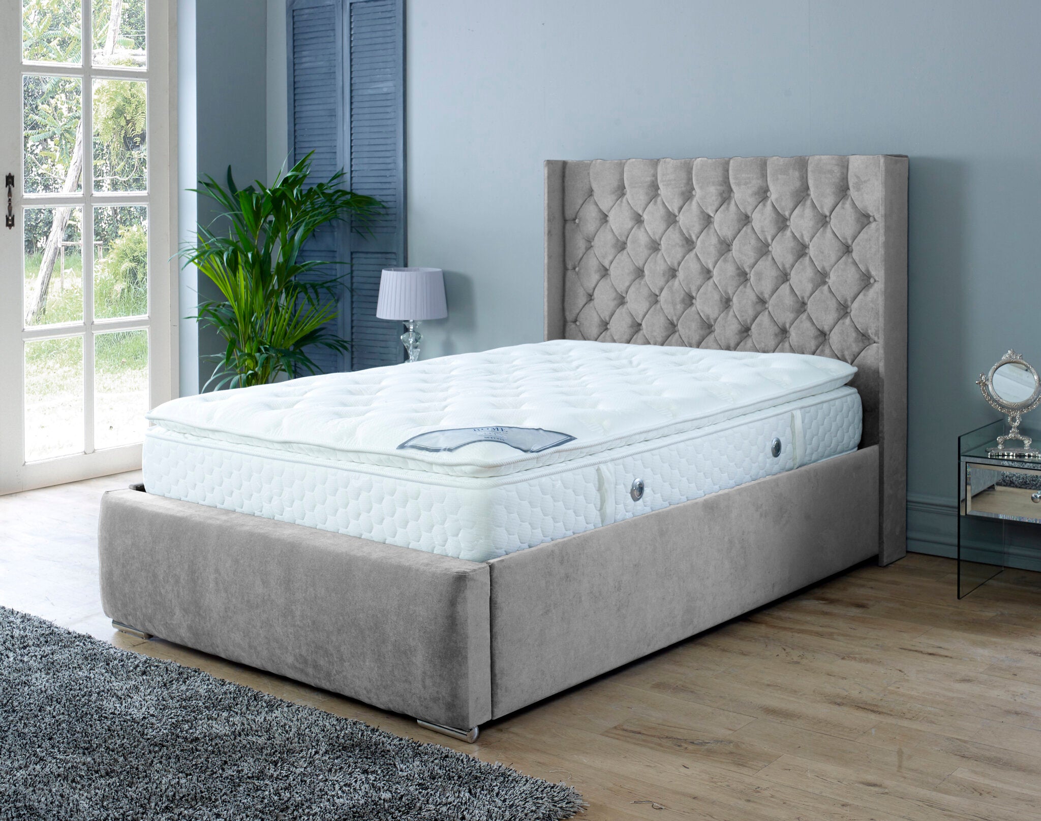 Nylasor Velvet Grey All Buttoned 3ft Bed