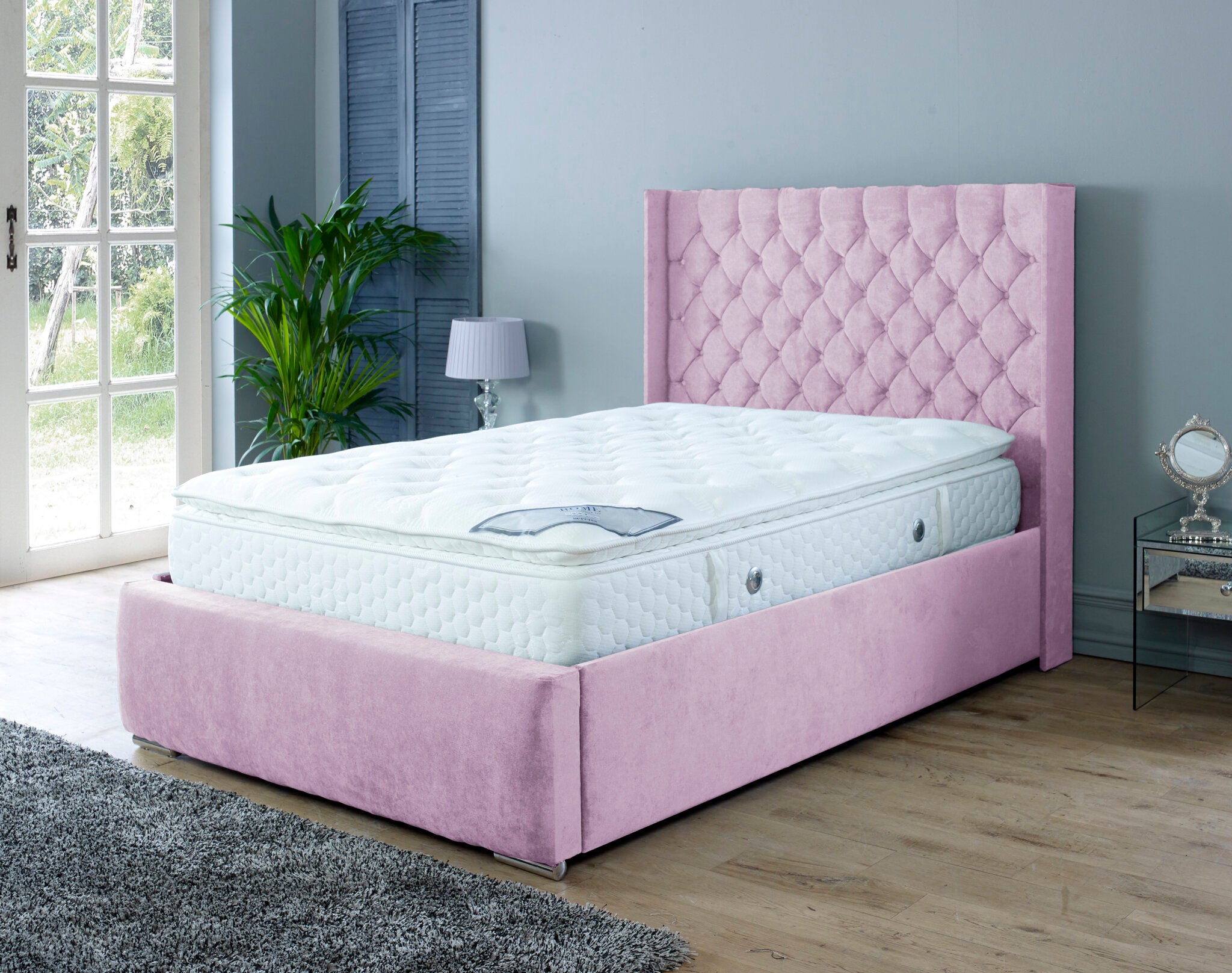 Nylasor Velvet Pink All Buttoned 3ft Bed