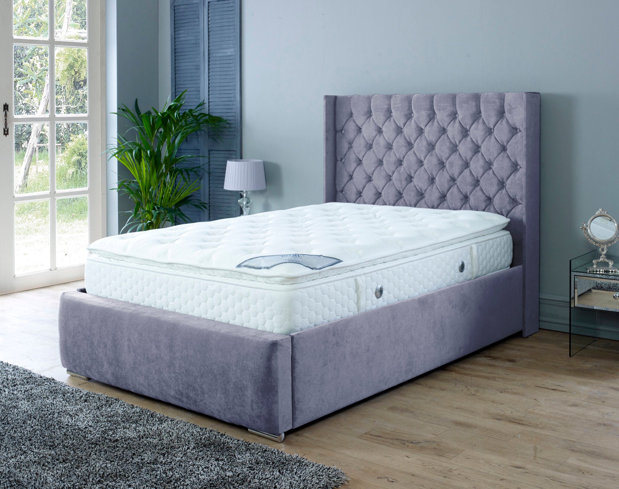 Nylasor Velvet Steel All Buttoned 4ft Small Double Bed