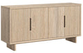 Wooden sideboard with four doors on a white background