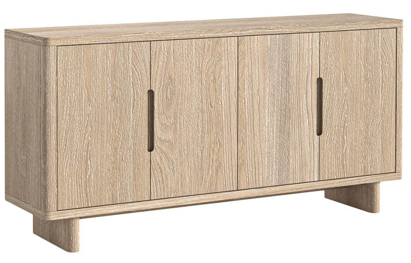 Wooden sideboard with four doors on a white background