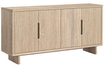 Wooden sideboard with four doors on a white background
