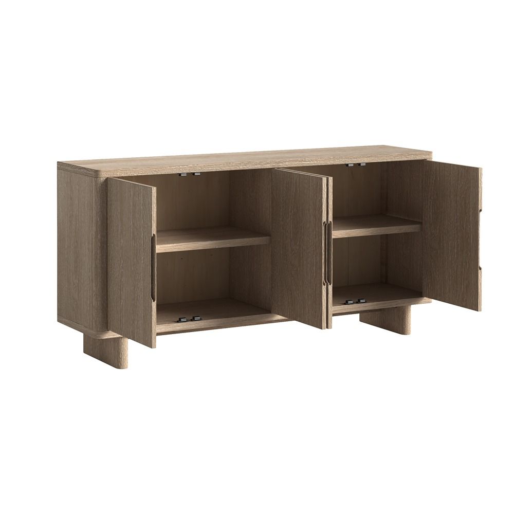 Wooden sideboard with four doors on a white background