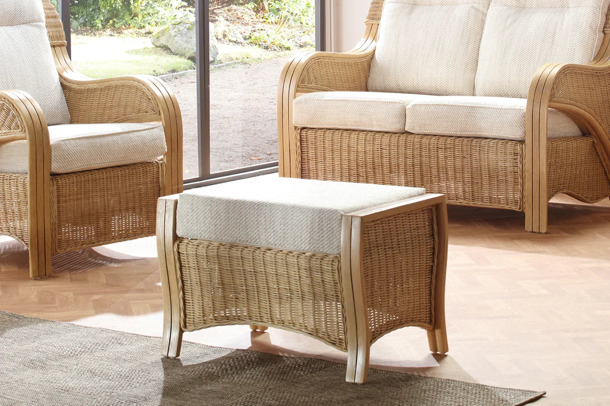 De Arepo Light Oak Cane Footstool