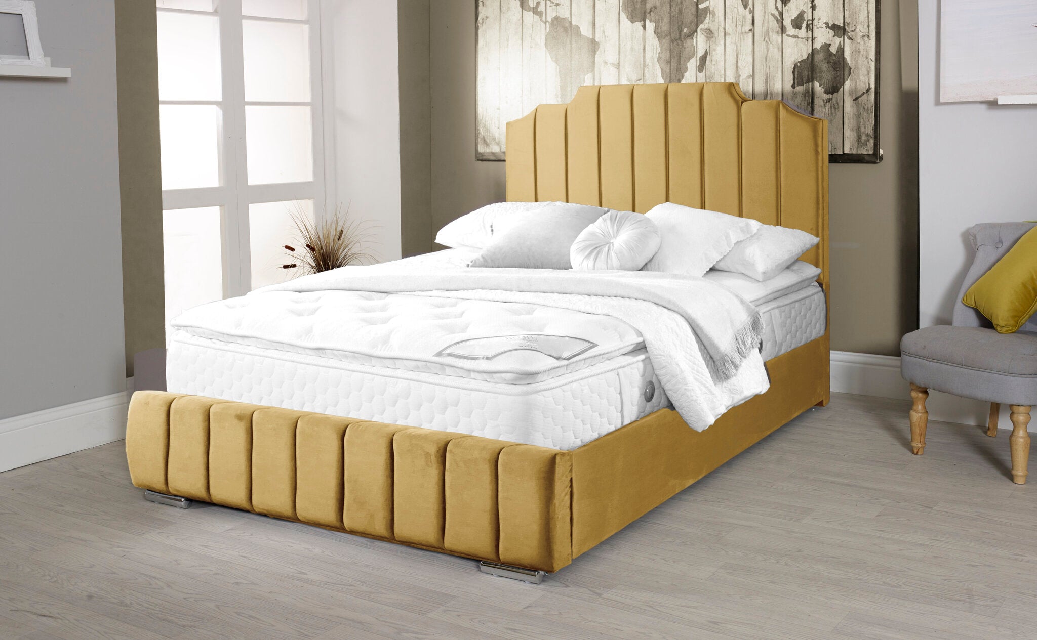 Oced Velvet Mustard 4ft6 Double bed