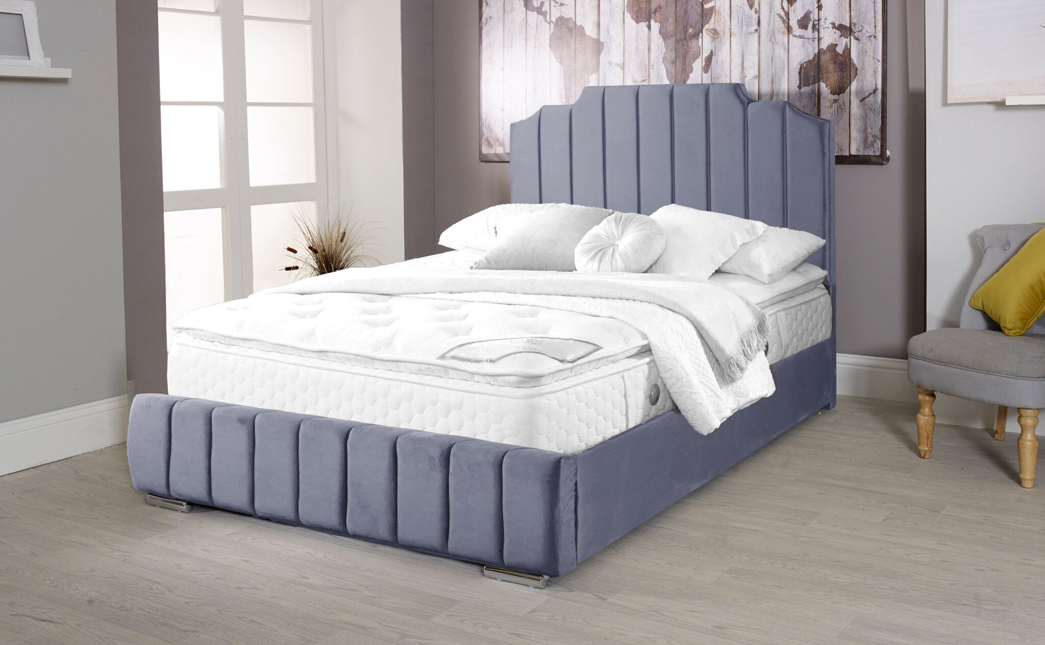 Oced Velvet Steel 4ft Small Double Bed