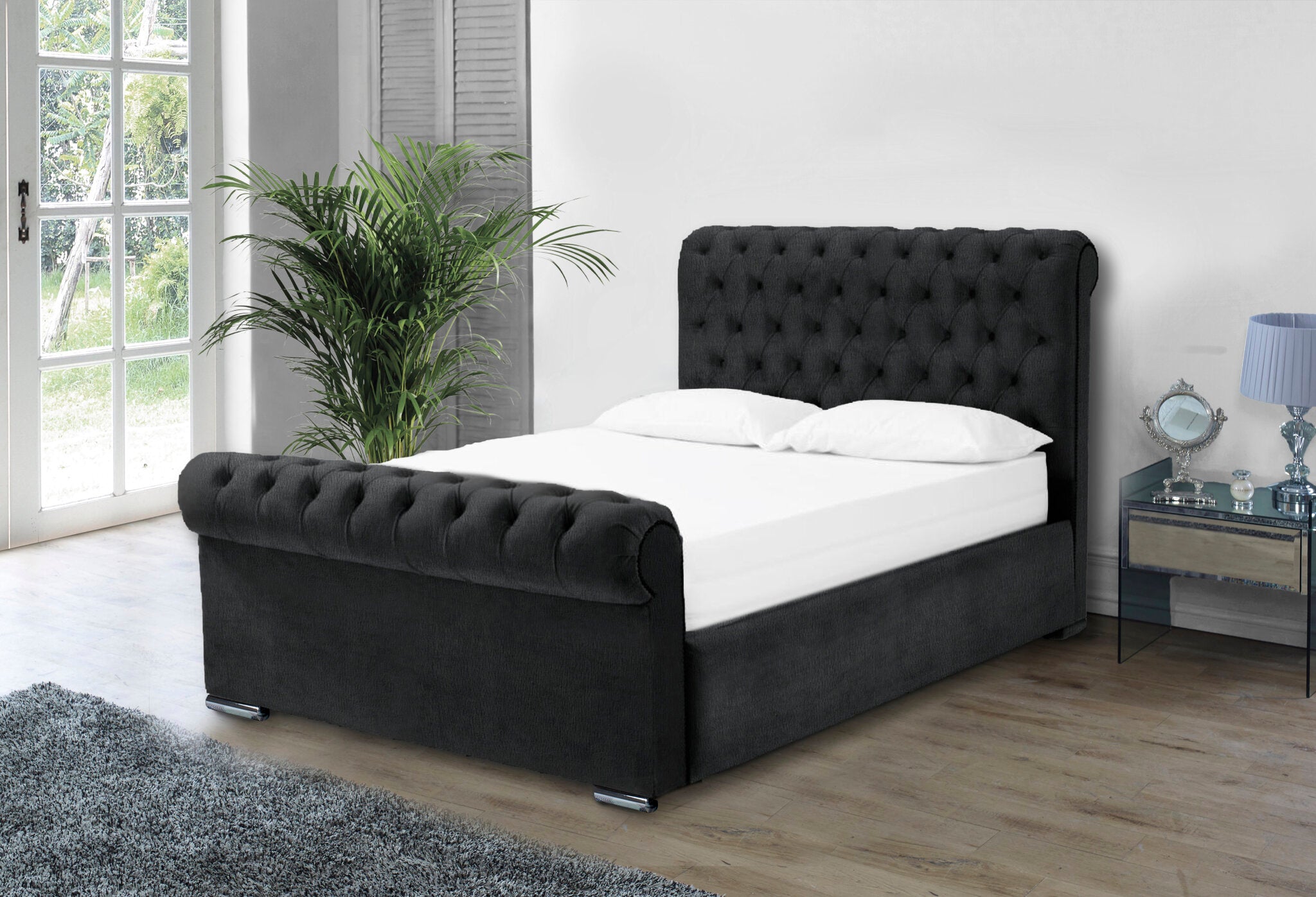 Otneros Naples Black 4ft Small Double Ottoman Bed