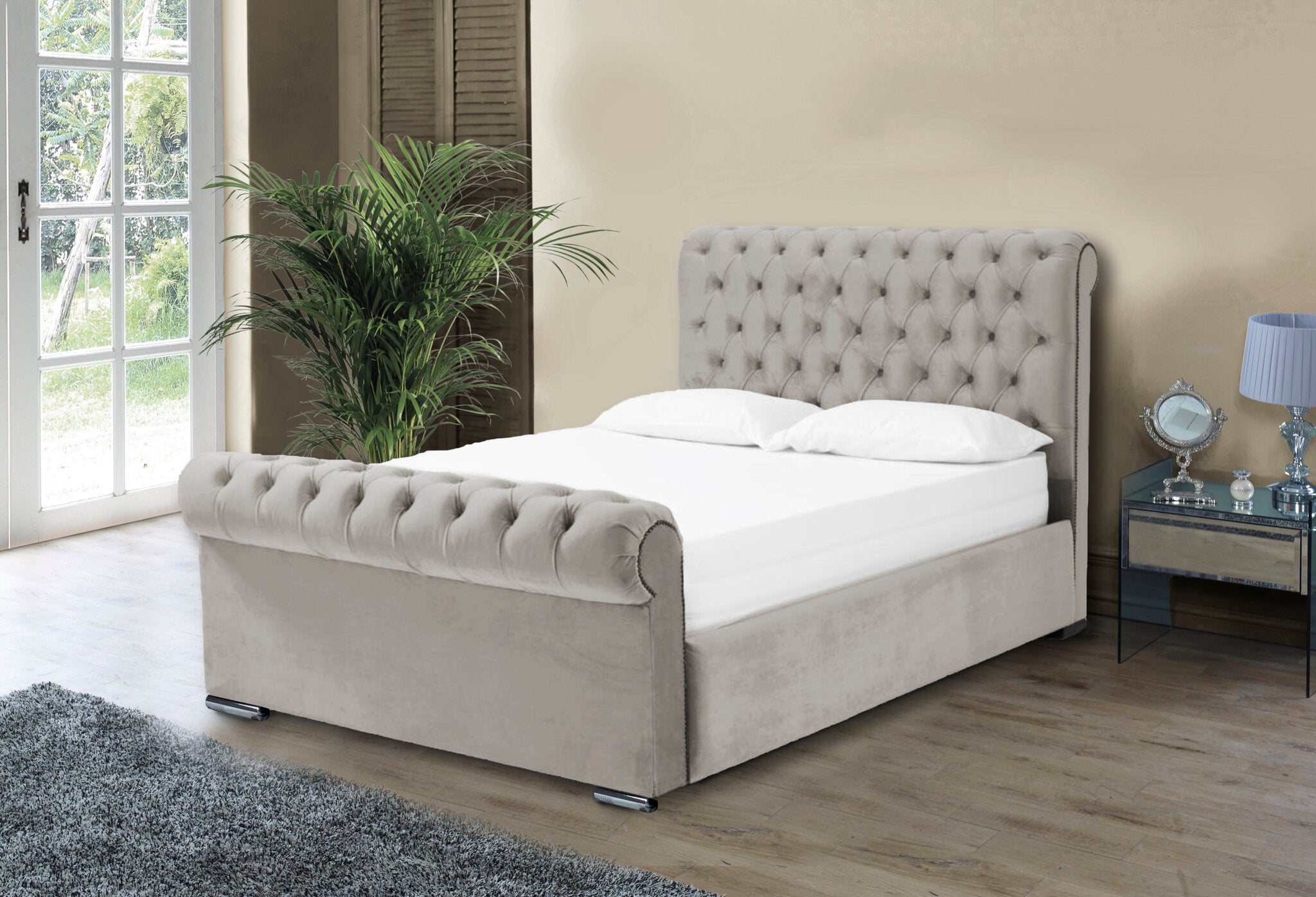 Otneros Velvet Beige 4ft6 Double bed