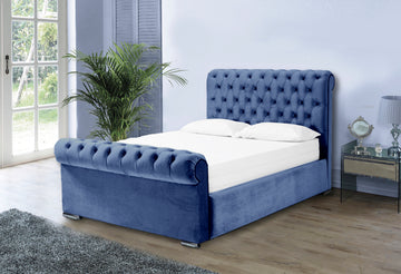Otneros Velvet Blue 4ft Small Double Ottoman Bed