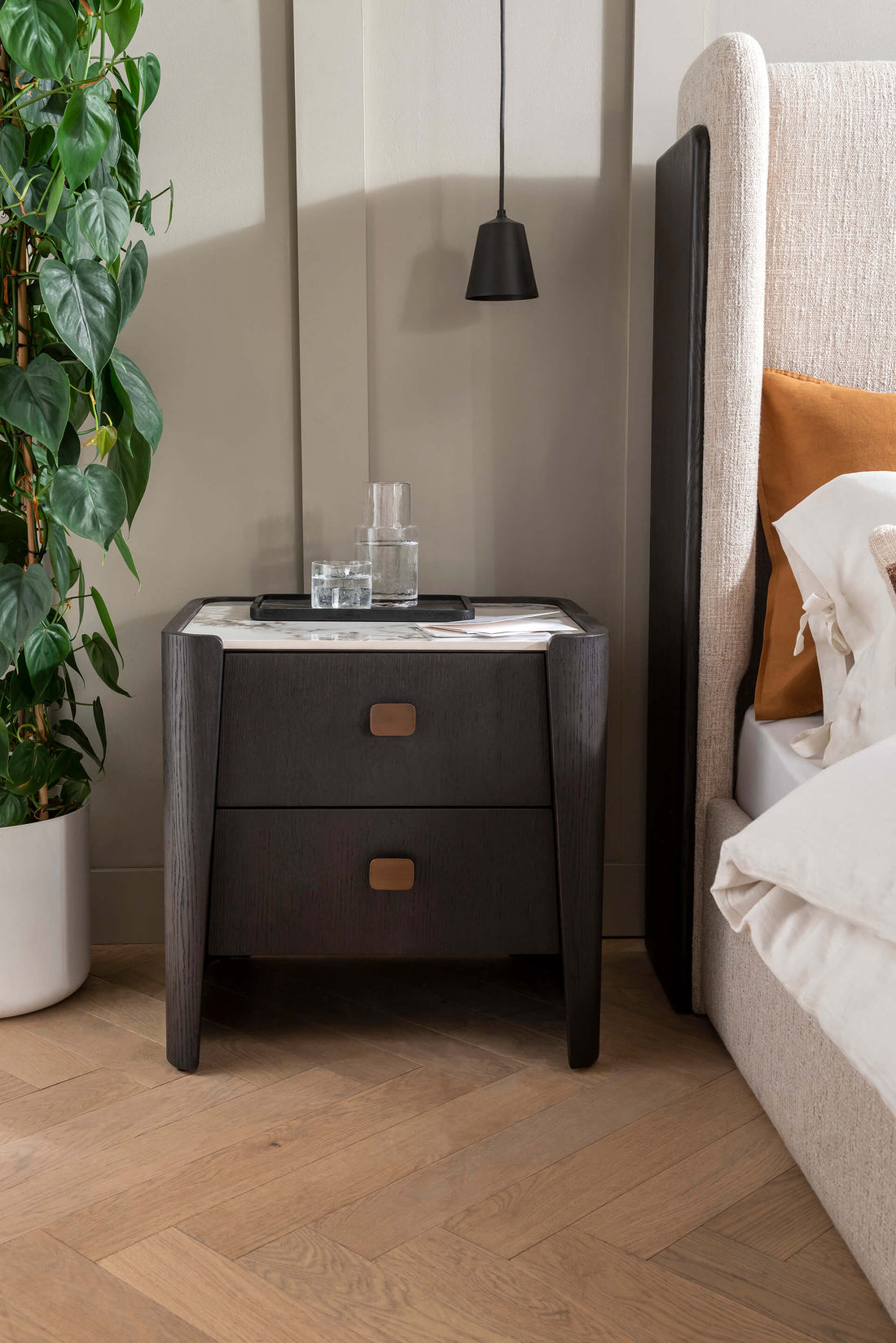 Rhodes 2 Drawer Bedside Table in Ebony
