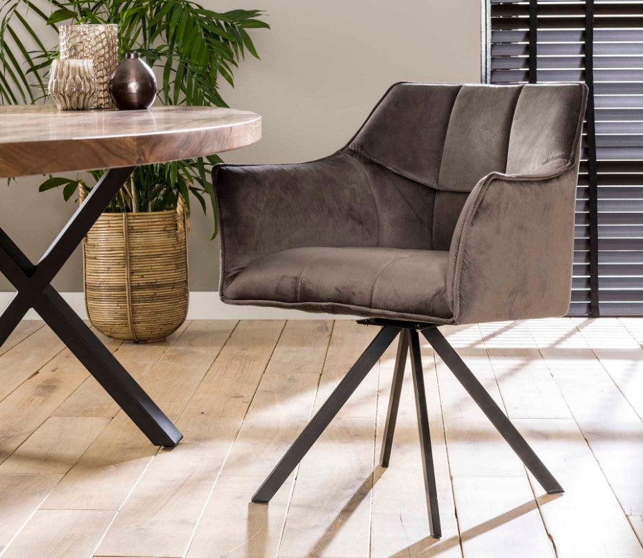 ZI Armchair Velvet Grid Rotatable