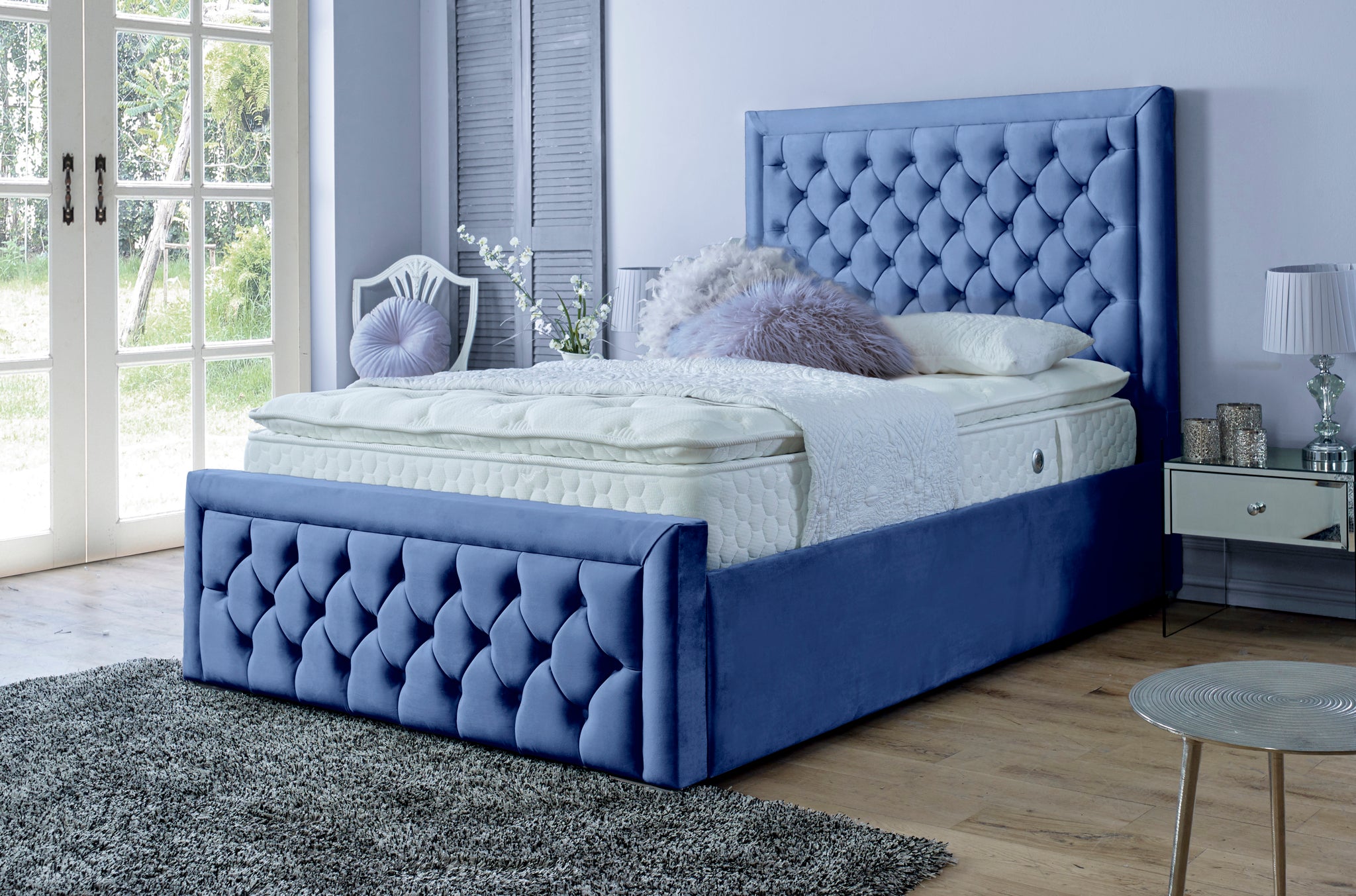 Sille Velvet Blue 4ft6 Ottoman Double Bed