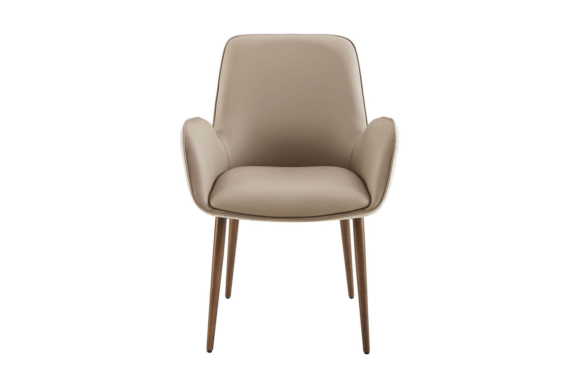 Beige armchair with wooden legs on a white background