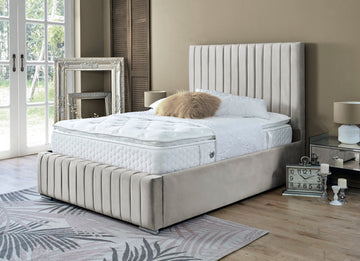 Yllas Velvet Beige 4ft Small Double Ottoman Bed