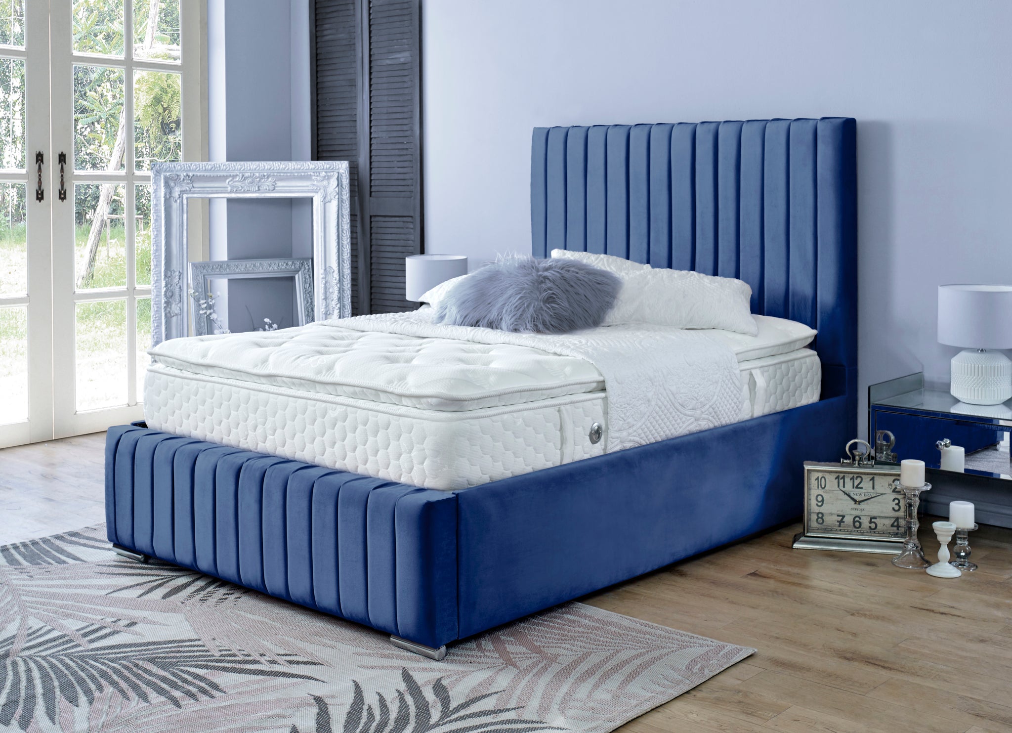 Yllas Velvet Blue 4ft Small Double Ottoman Bed