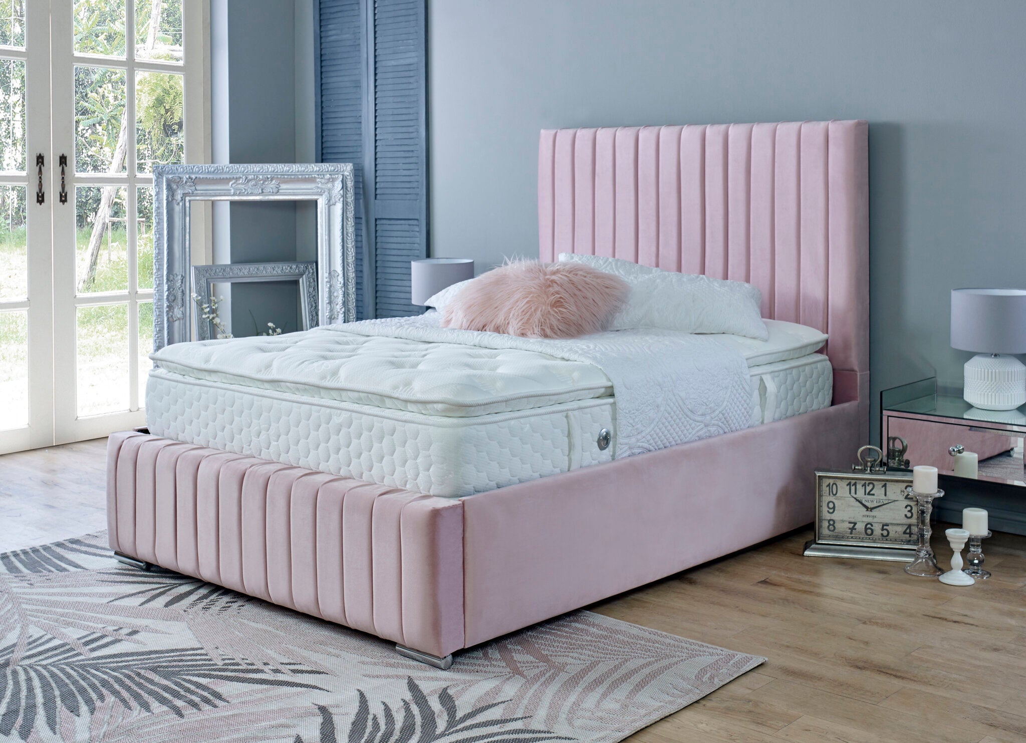 Yllas Velvet Pink 4ft Small Double Ottoman Bed