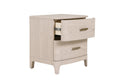 Wooden nightstand with two drawers on a white background