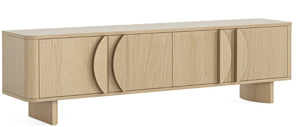 Wooden sideboard with a minimalist design on a white background
