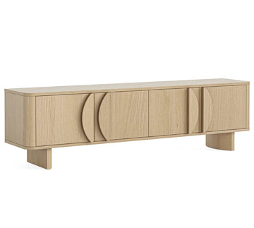 Wooden sideboard with a minimalist design on a white background