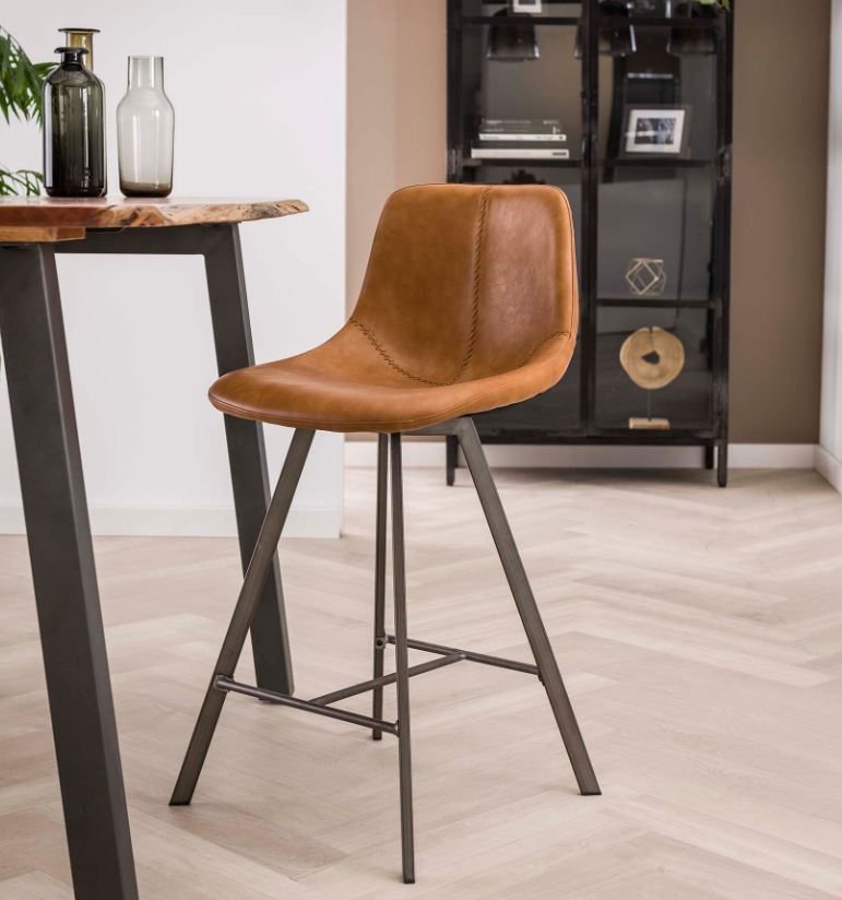 ZI Helna PU Cowhide Brown Bar Stool