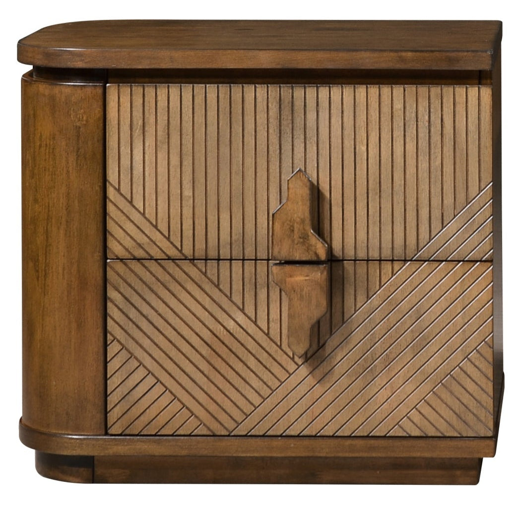 Wooden cabinet with geometric pattern on a white background