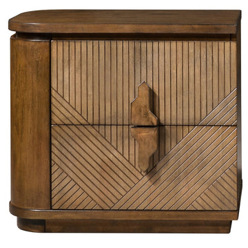 Wooden cabinet with geometric pattern on a white background