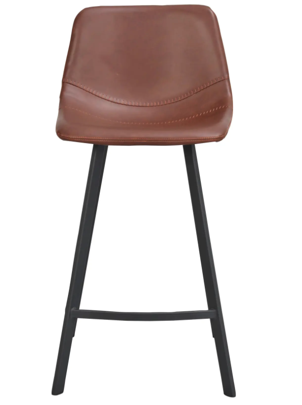 Brown bar stool with black legs on a white background
