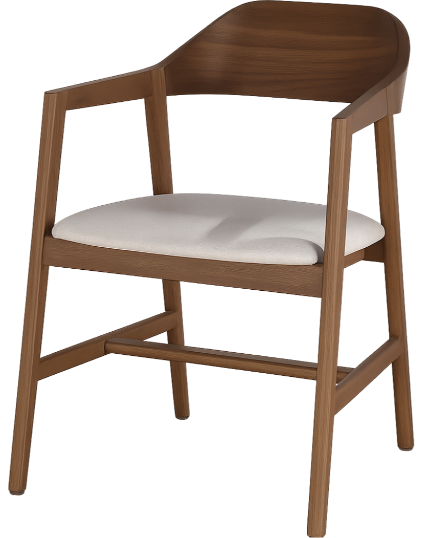 Wooden chair with a white cushion on a white background