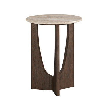 Cara Round Side Table with Travertine Top