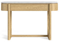 Wooden console table with marble top on a white background