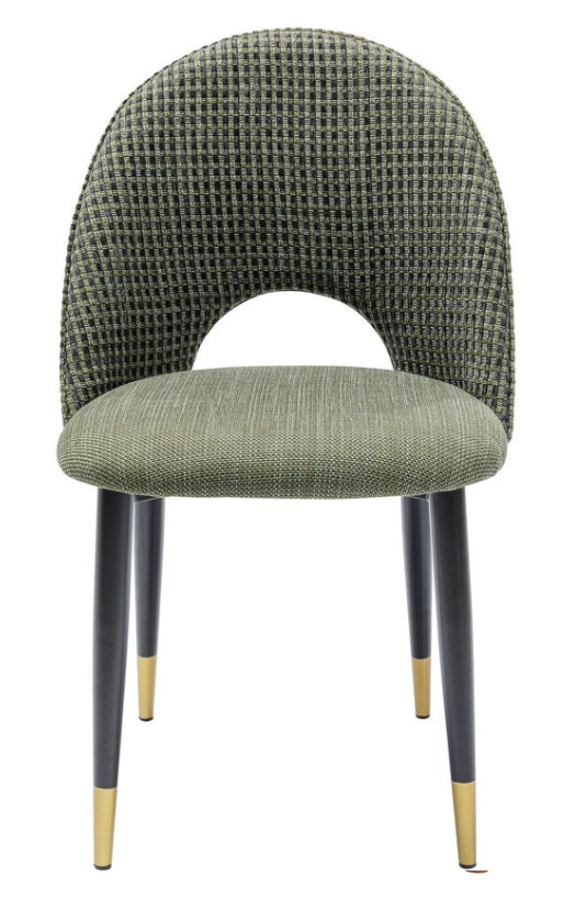 Green textured chair with black legs on a white background