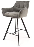 Gray bar stool with black legs on a white background