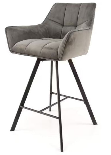 Gray bar stool with black legs on a white background