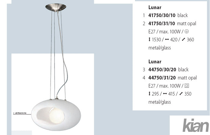 Lunar Pendant - white glass 417503110 - Kian Furniture