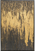 Abstract framed wall art featuring a textured, distressed pattern of metallic gold paint dripping over a dark charcoal black background, enclosed in a thin black frame.