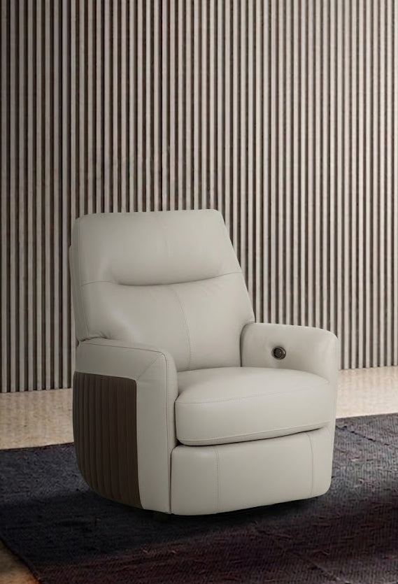 Beige recliner chair with brown accent on a white background