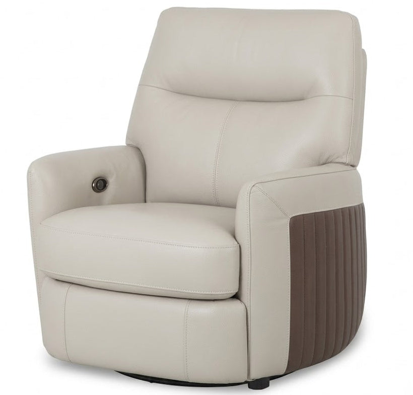 Beige recliner chair with brown accent on a white background
