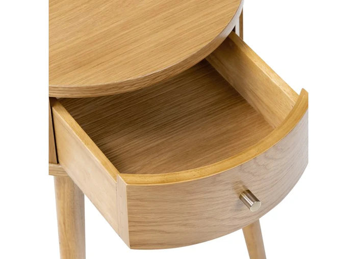 Lynn Oak Round Side Table with Drawer