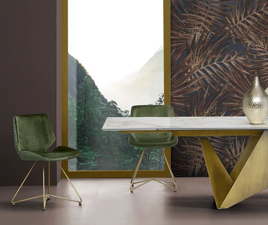 Dining table with a modern design on a white background